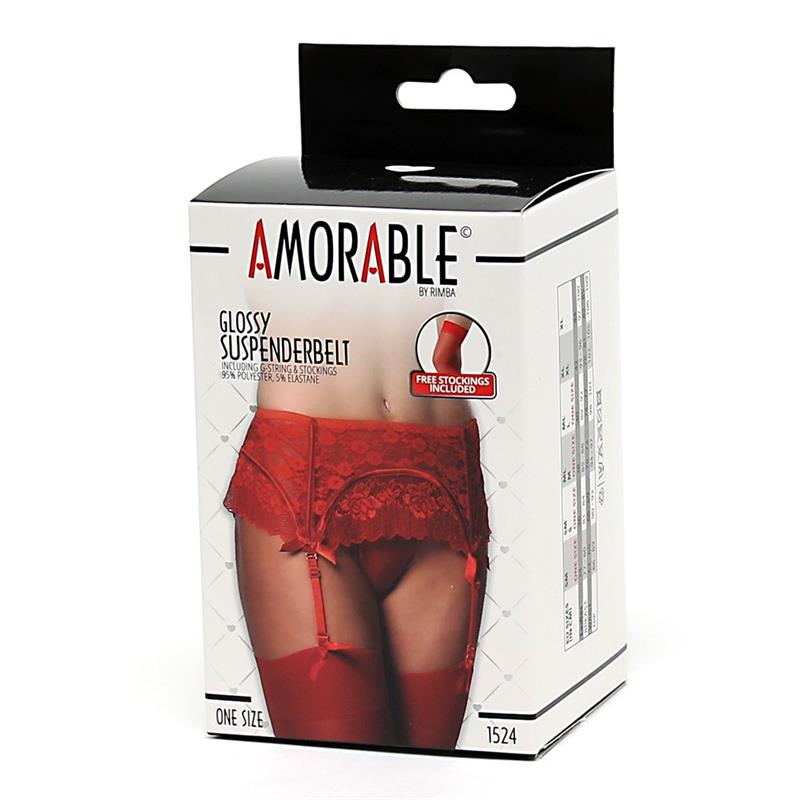 AMORABLE - GARTER BELT WITH THONG AND STOCKINGS RED