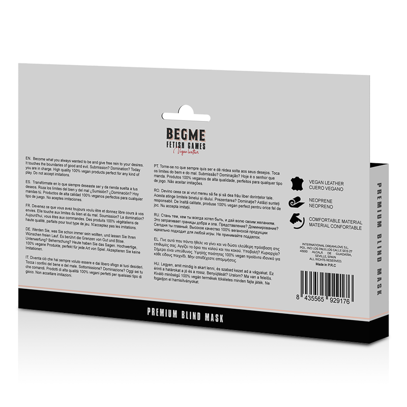BEGME - MASQUE OBTURATEUR NOIR DE QUALITÉ SUPÉRIEURE AVEC DOUBLURE EN NÉOPRÈNE