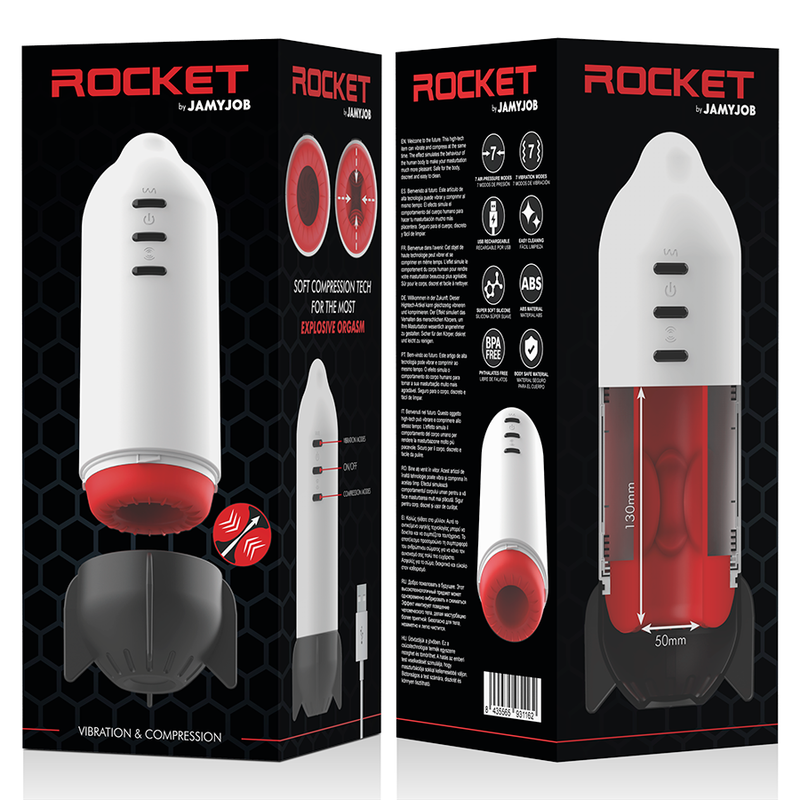 JAMYJOB - MASTURBADOR ROCKET CON TECNOLOGÍA DE COMPRESIÓN SUAVE Y VIBRACIÓN