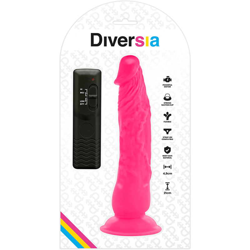 DIVERSIA - DILDO VIBRADOR FLEXIBLE ROSA 21 CM -Ø- 4.9 CM