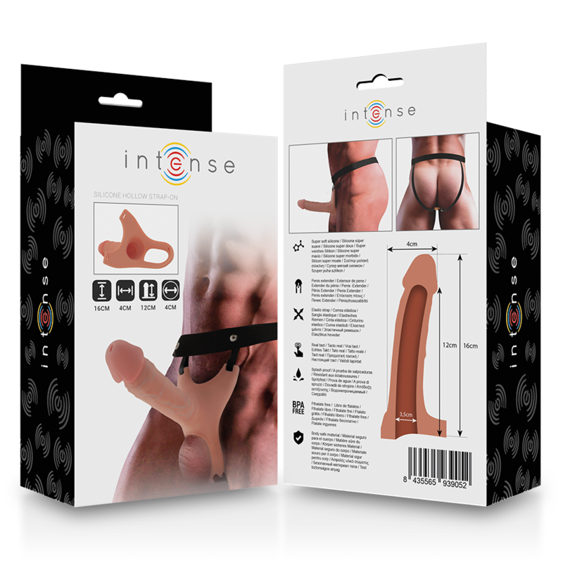 INTENSE - HARNAIS CREUX AVEC GODEMICHET EN SILICONE 16 X 3,5 CM