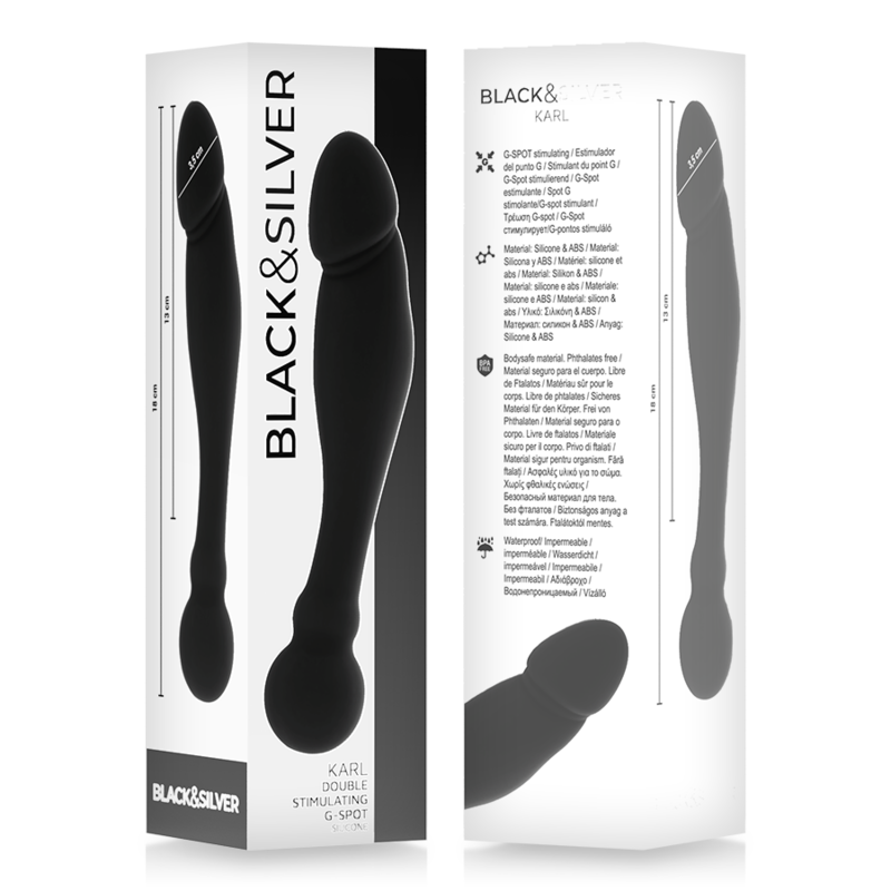 NEGRO Y PLATA - DILDO ESTIMULADOR KARL G-POINT 18 CM