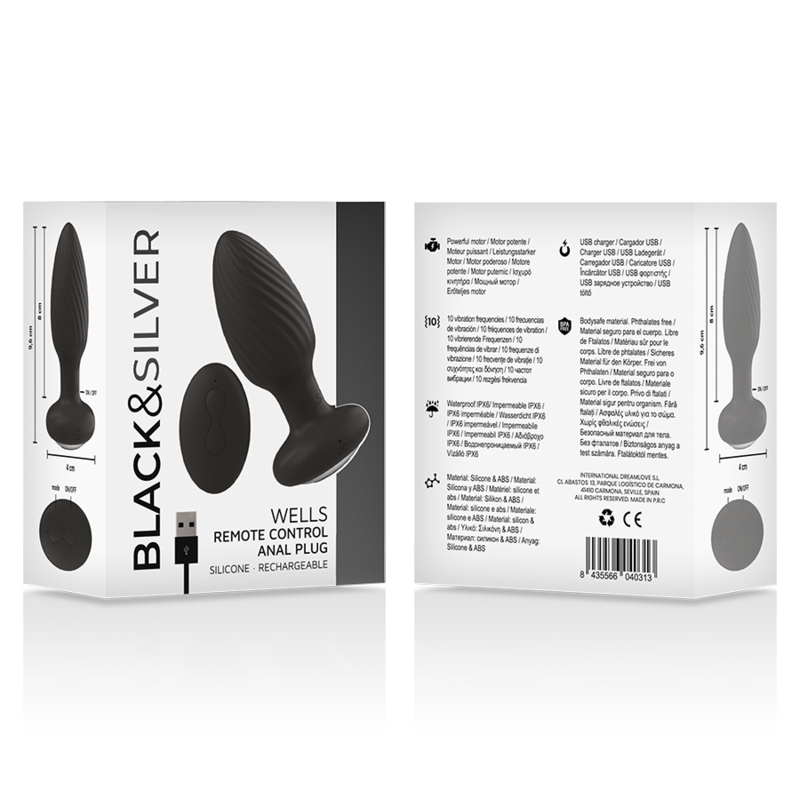 NOIR&ARGENT - PLUG ANAL EN SILICONE WELLS ROTATIF TÉLÉCOMMANDÉ