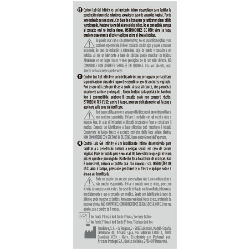 CONTROL - LUBRICANTE DE BASE DE SILICONA INFINITY 75 ML