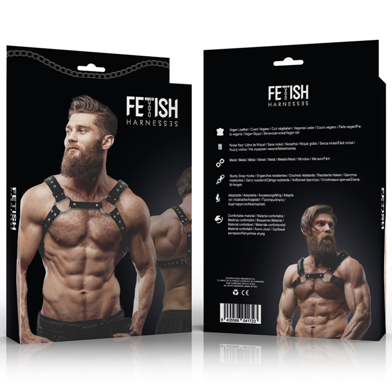 ATTITUDE FÉTICHE SOUMISE - HARNAIS DE POITRINE EN ÉCO-CUIR POUR HOMMES AVEC CLOUS