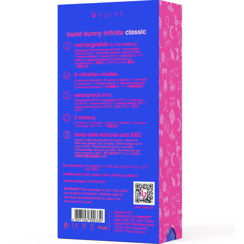 B SWISH - VIBREUR RECHARGEABLE CLASSIQUE BWILD BUNNY INFINITE EN SILICONE BLEU