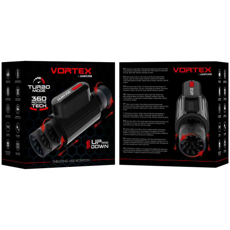 JAMYJOB - MASTURBADOR CON TECNOLOGÍA DE EMPUJE VORTEX Y ROTACIÓN DE 360 GRADOS MODO TURBO