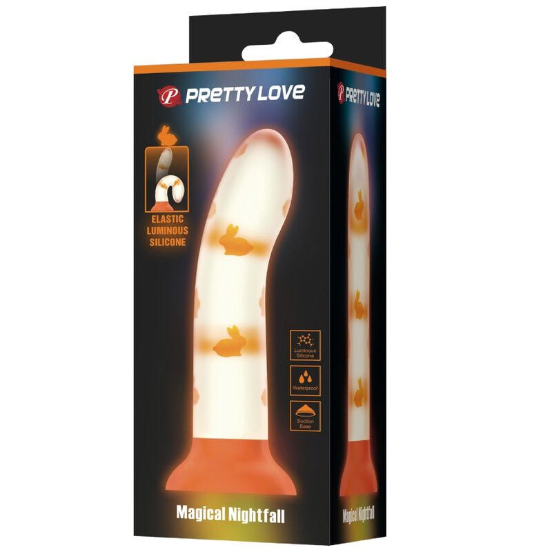 PRETTY LOVE - GODEMICHET MAGICAL NIGHTFALL SANS VIBRATION ORANGE LUMINEUX