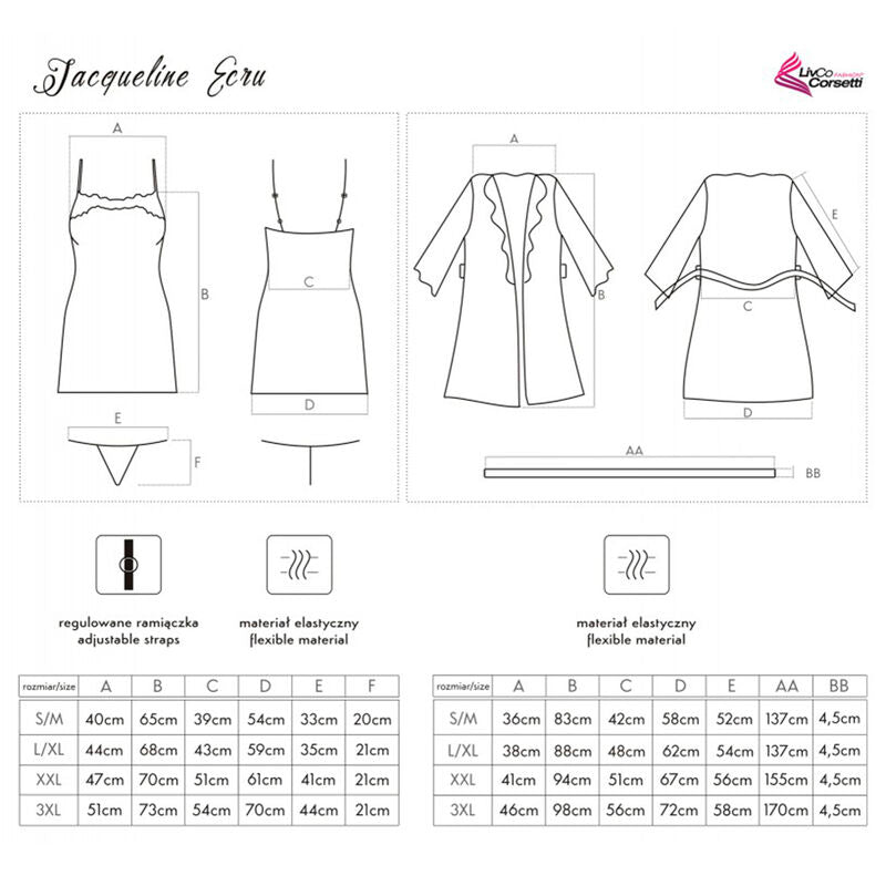 LIVCO CORSETTI FASHION - JACQUELINE LC 90249 DRESSING GOWN + SHIRT + PANTY ECRU L/XL