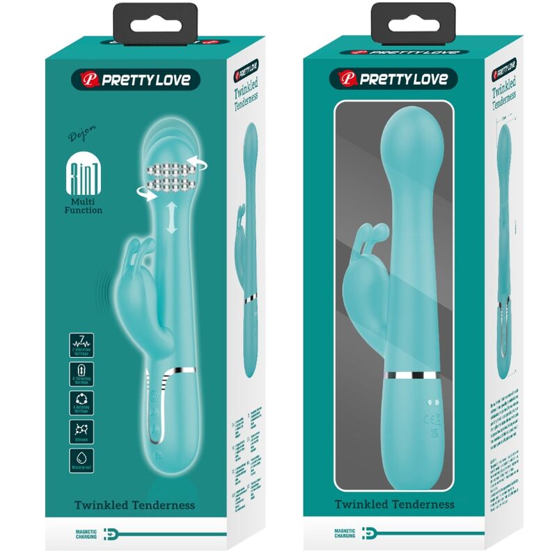 PRETTY LOVE - VIBROMASSEUR LAPIN DEJON 3 EN 1 MULTIFONCTION VERT D'EAU