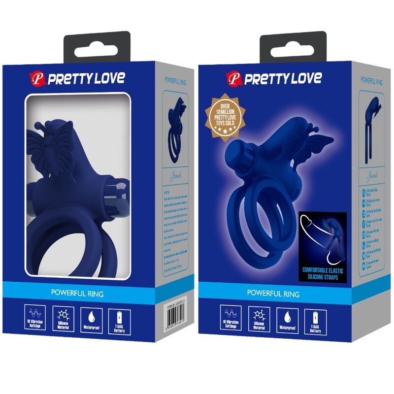 PRETTY LOVE - JAMELE ANILLO DOBLE CON VIBRACIÓN Y ESTIMULADOR DE MARIPOSA AZUL