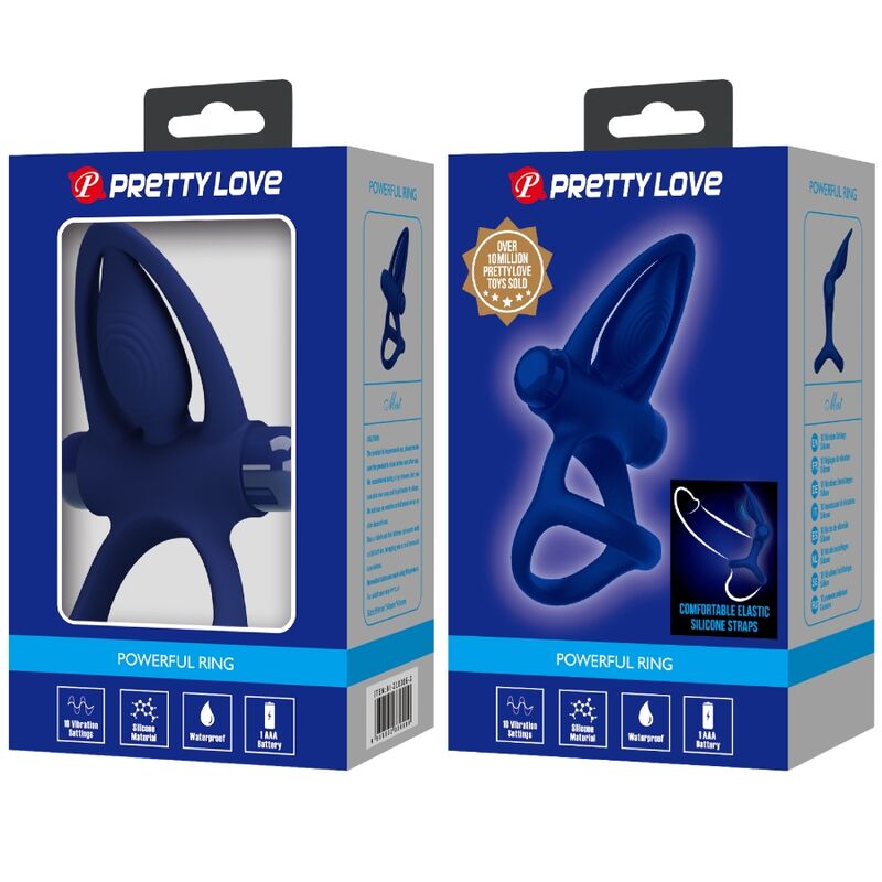 PRETTY LOVE - ANILLO DOBLE MATE CON VIBRACIÓN Y ESTIMULADOR AZUL