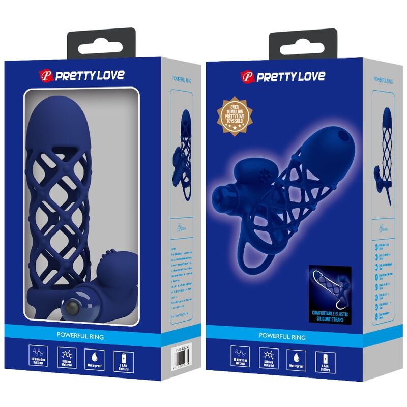 PRETTY LOVE - ANNEAU VIBRANT GIANN AVEC GAINE EN SILICONE BLEUE