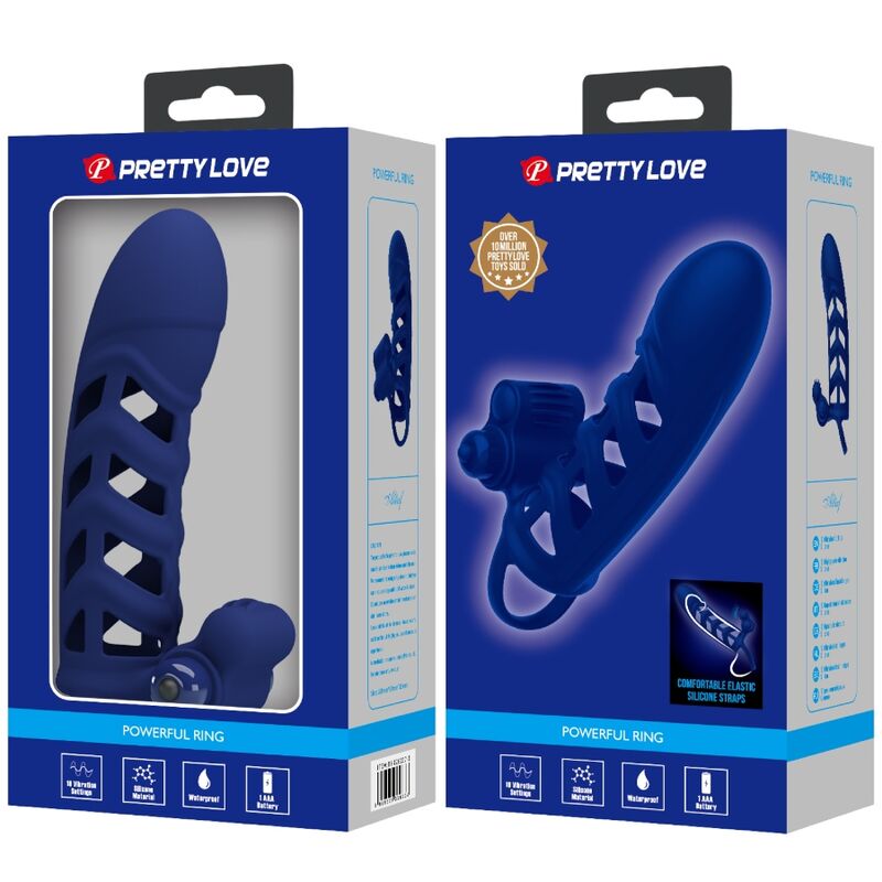 PRETTY LOVE - ANILLO VIBRADOR ALTAF CON FUNDA DE SILICONA AZUL