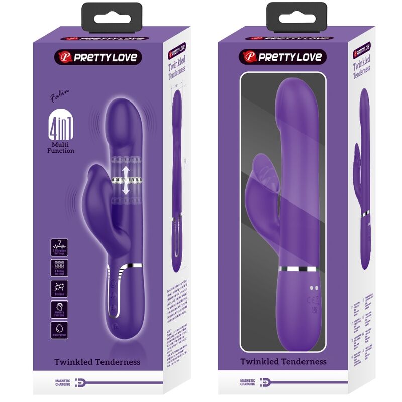 PRETTY LOVE - VIBRADOR CONEJITO ZALIN PERLAS 4 EN 1 MORADO