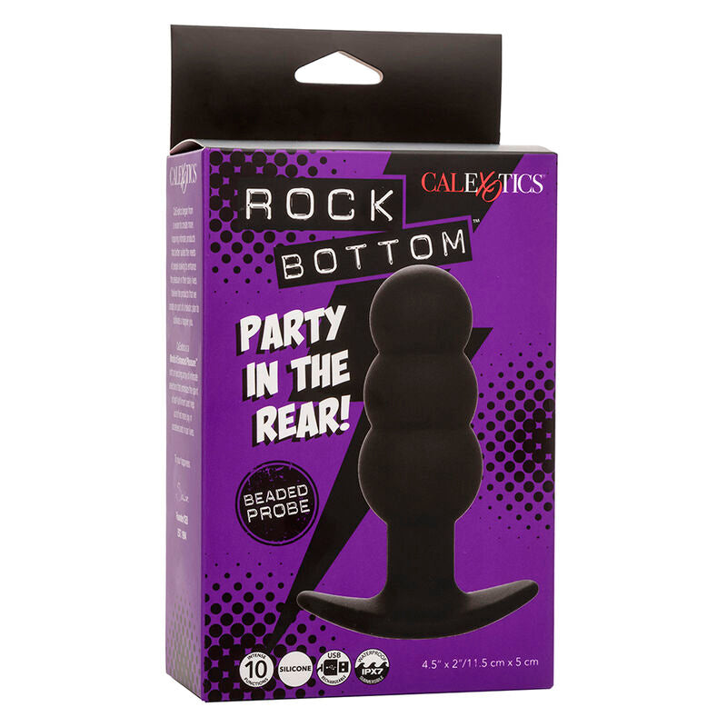 CALEXOTICS - PLUG ANAL À PERLES ROCK BOTTOM 10 VIBRATIONS SILICONE NOIR
