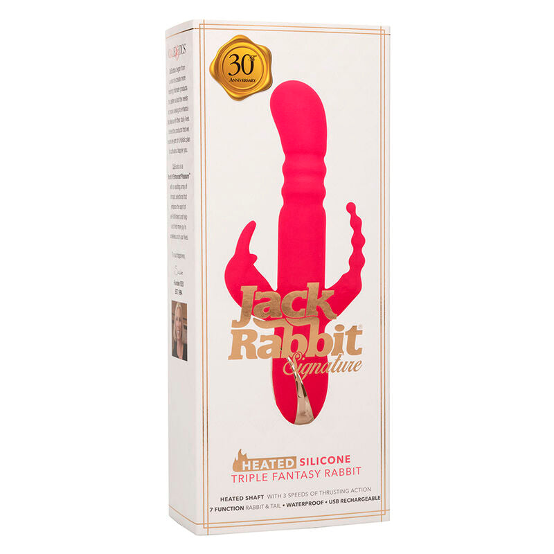 CALEXOTICS - VIBROMASSEUR CHAUFFANT TRIPLE FONCTION LAPIN JACK FANTASY ROSE