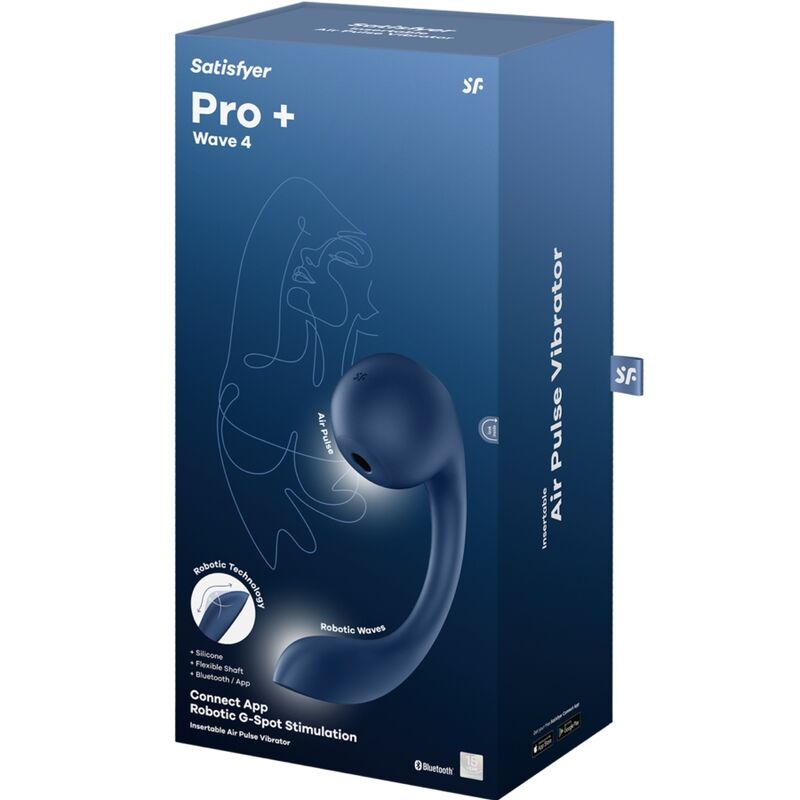 SATISFYER - PRO+ WAVE 4 ESTIMULADOR DE PUNTO G Y PULSO DE AIRE APP GRATUITA AZUL OSCURO