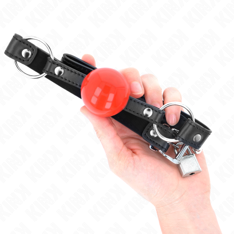 KINK - MORDAZA DE BOLA DE 4 CM CON CANDADO, BOLA ROJA Y CORREA NEGRA DE 60 x 2 CM