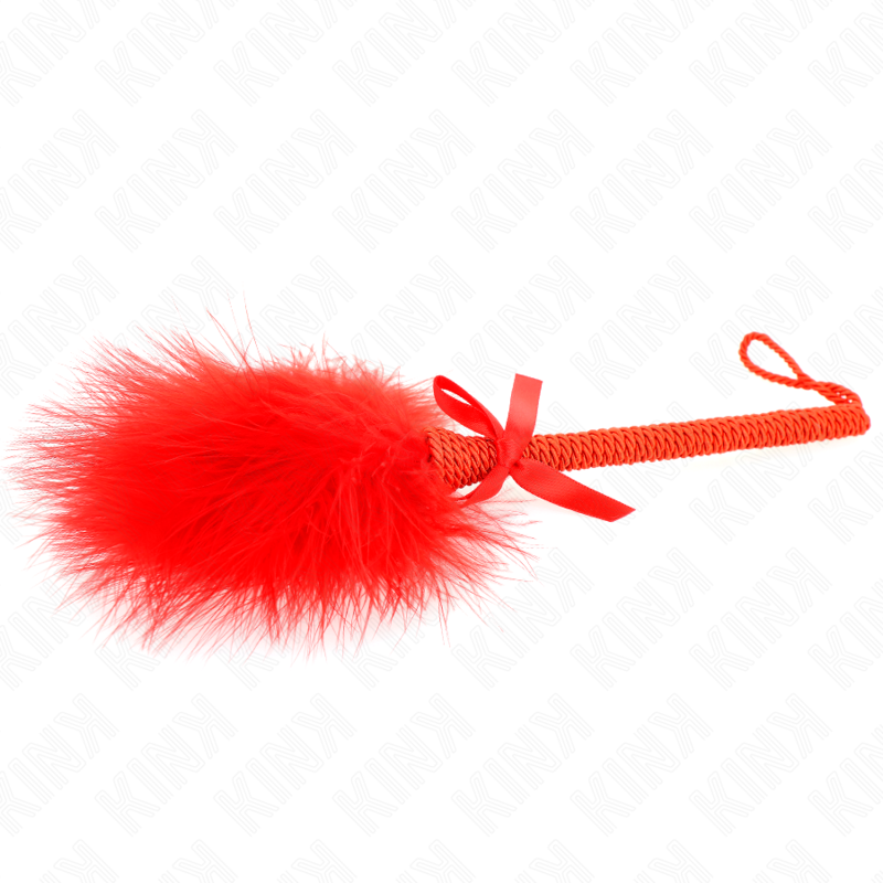 ACCESSOIRE FÉTICHE - BAGUETTE CORDE EN NYLON AVEC PLUMES CHATOUILLANTES ET RUBAN ROUGE 25 CM