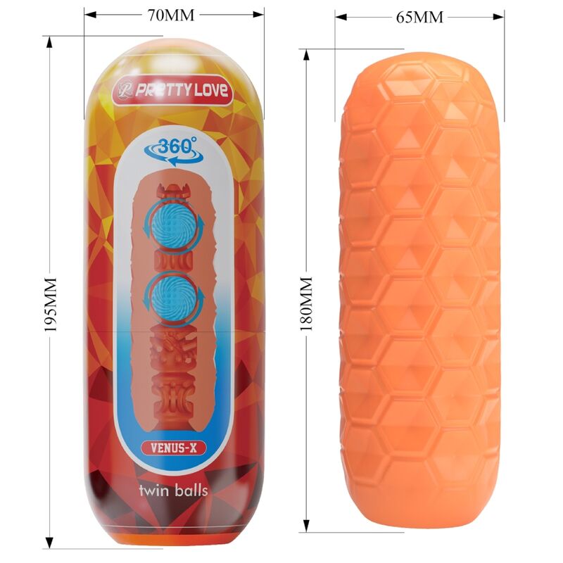 PRETTY LOVE - MASTURBATEUR MASCULIN DOUBLE BOULES ORANGE