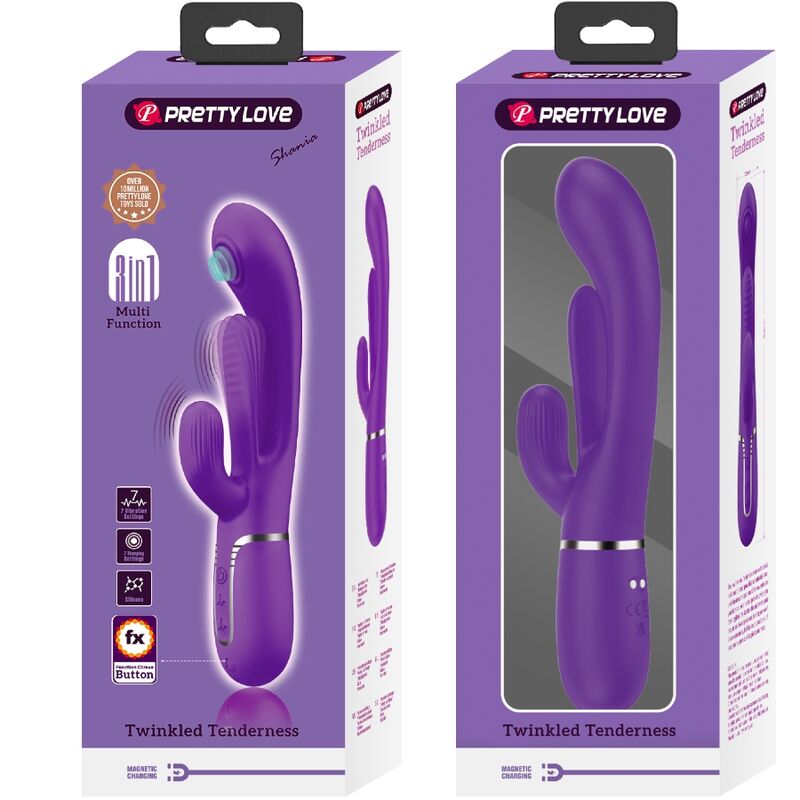 PRETTY LOVE - VIBROMASSEUR MULTIFONCTION TRIPLE LAPIN SHANIA VIOLET