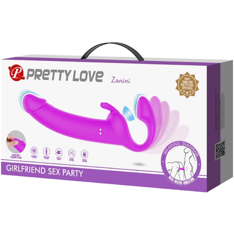 PRETTY LOVE - ZANINI STRAP-ON SIN TIRANTES 10 VIBRACIONES MORADO