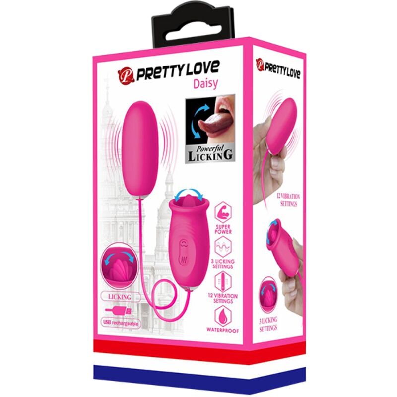 PRETTY LOVE - HUEVO VIBRADOR DAISY + LENGUA ESTIMULADORA DE CLÍTORIS ROSA