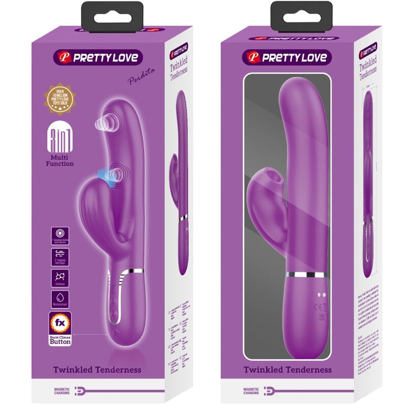 PRETTY LOVE - VIBROMASSEUR LAPIN MULTIFONCTION 3 EN 1 PERLITA VIOLET