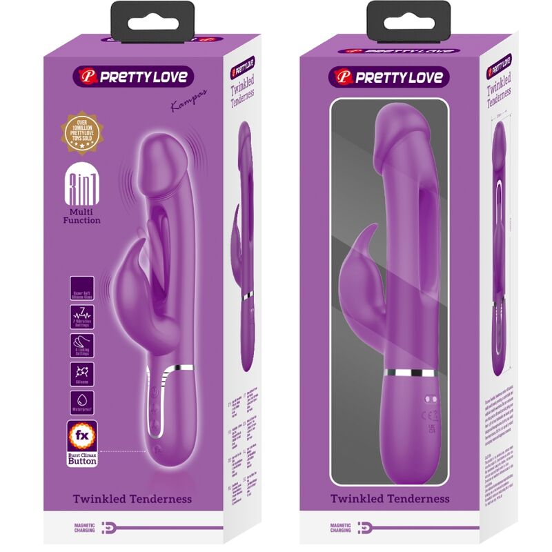 PRETTY LOVE - VIBRADOR CONEJO MULTIFUNCIONAL 3 EN 1 KAMPAS VIOLETA