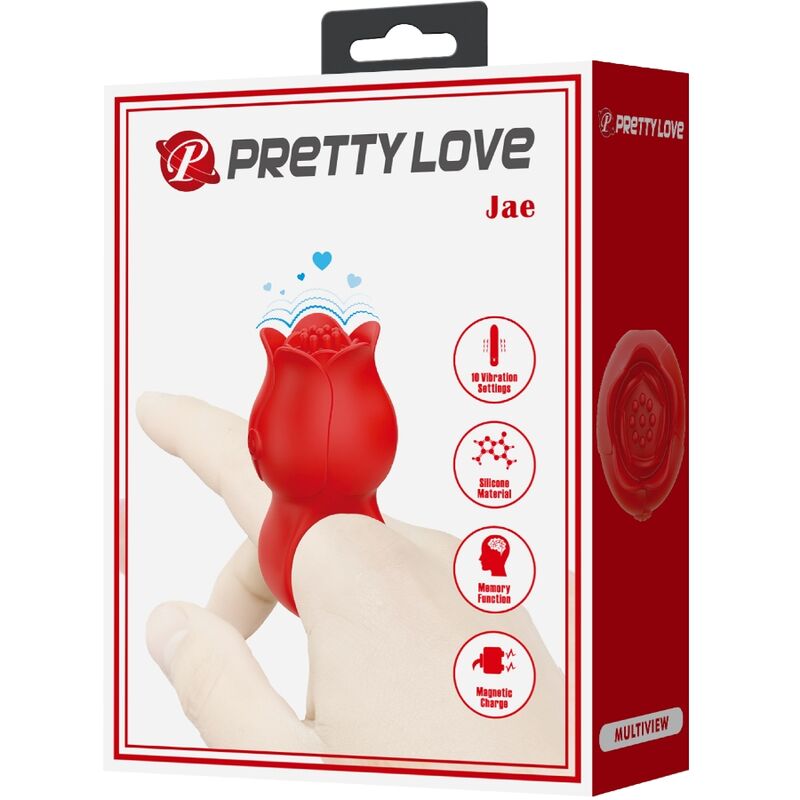 PRETTY LOVE - VIBROMASSEUR DE DOIGT EN FORME DE ROSE JAE 10 VIBRATIONS ROUGE