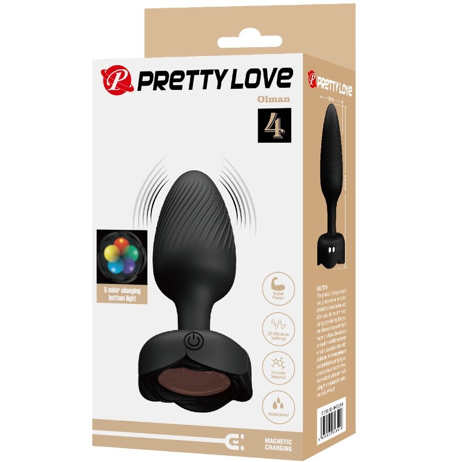 PRETTY LOVE - PLUG ANAL OLMAN CON LUZ LED NEGRO 8.8 CM