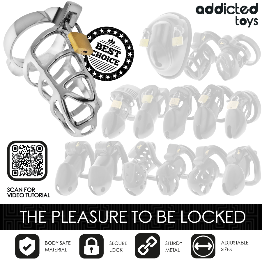 ADDICTED TOYS LOCKED - SILVER LOCK METAL PENIS CAGE SIZE S