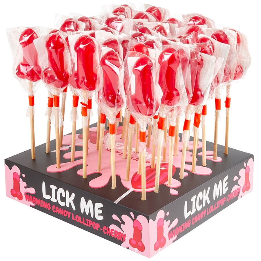 SECRETPLAY - CHERRY CANDY PENIS LOLLIPOP DISPLAY WITH SPICY HEAT EFFECT (40 UNITS)