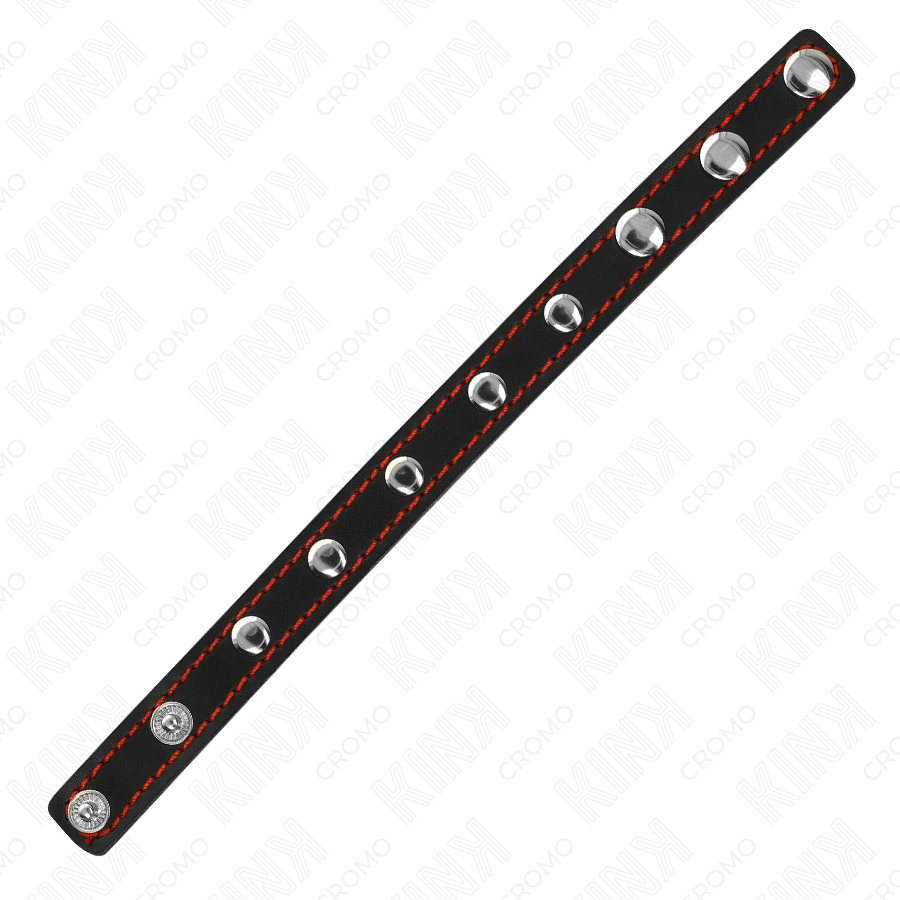 KINK - ANILLO PARA EL PENE DE CUERO CON CIERRE A PRESIÓN FORRO ROJO 21 X 1.5 CM