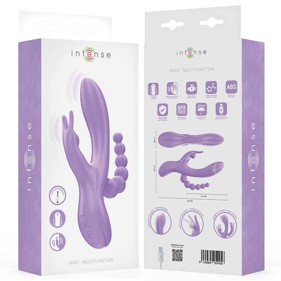 INTENSE - VIBRADOR TRIPLE MIKO RABBIT Y ESTIMULADOR Y ANAL 7 VIBRACIONES MORADO