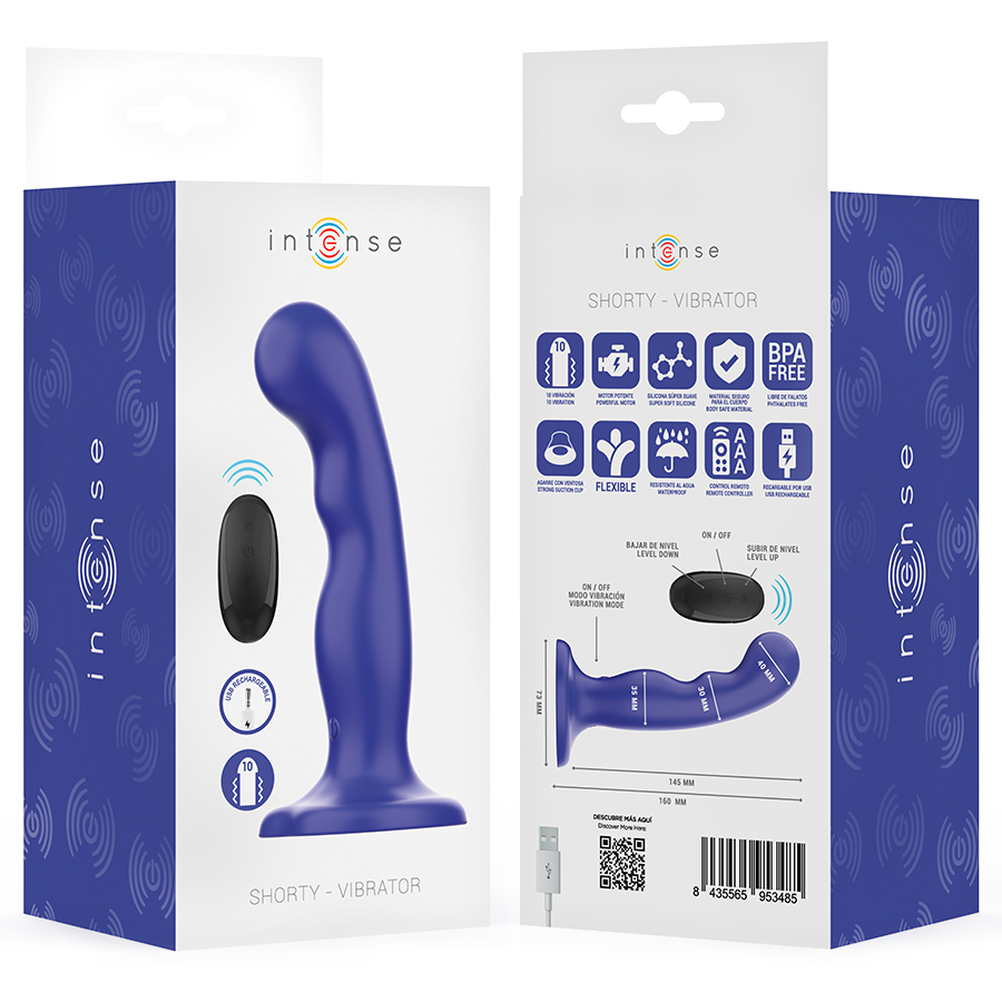 INTENSE - VIBREUR COURT AVEC VENTOUSE BLEUE TÉLÉCOMMANDE