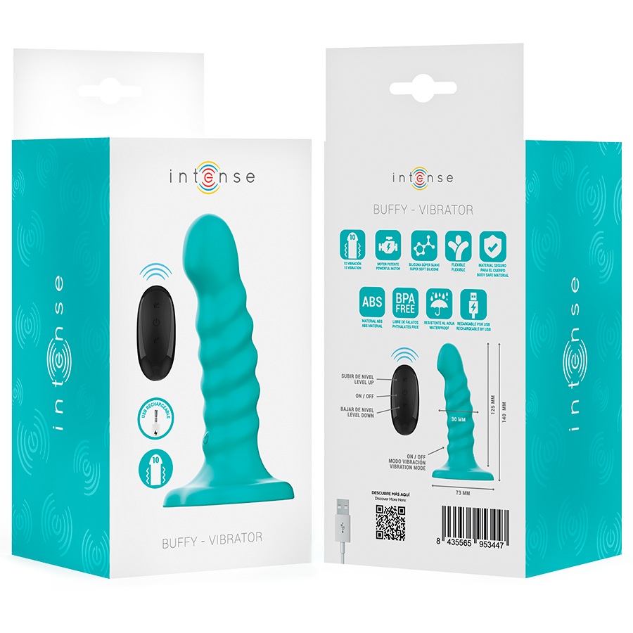 INTENSE - VIBRADOR BUFFY TALLA S DISEÑO ESPIRAL 10 VIBRACIONES AZUL CON MANDO A DISTANCIA