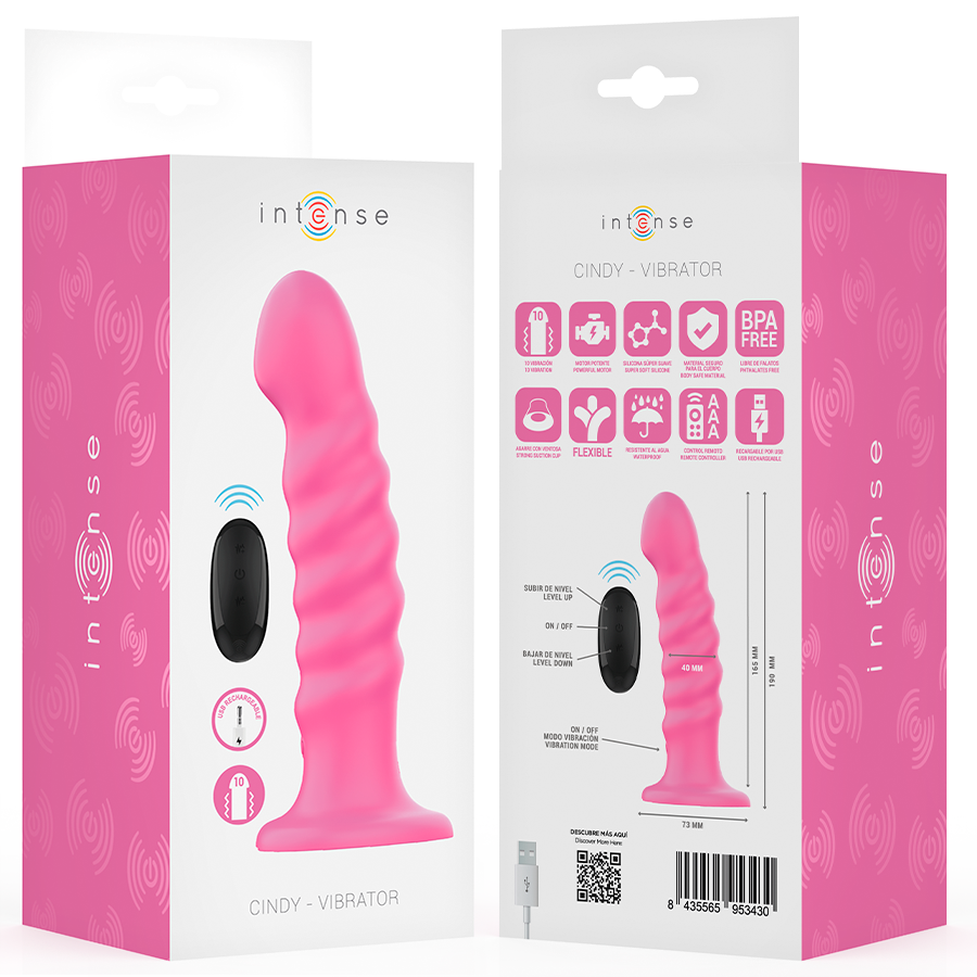 INTENSE - VIBREUR CINDY TAILLE L SPIRALE 10 VIBRATIONS TÉLÉCOMMANDE ROSE