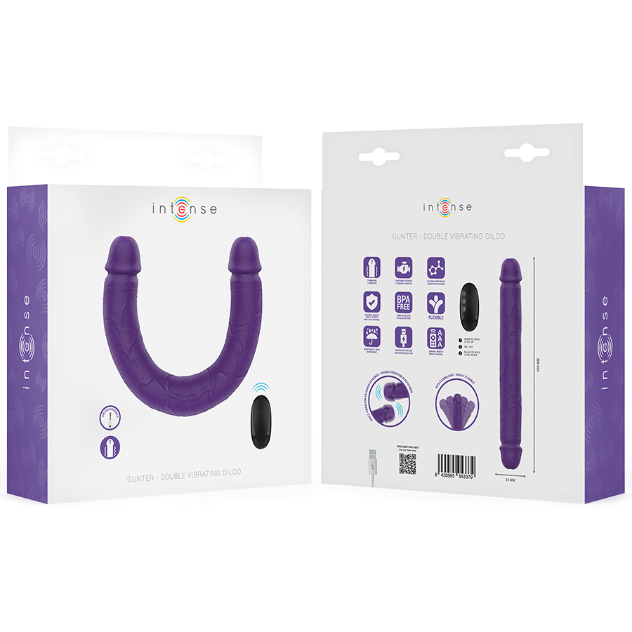 INTENSE - DILDO GUNTER VIBRADOR DOBLE 40 CM MORADO CONTROL REMOTO