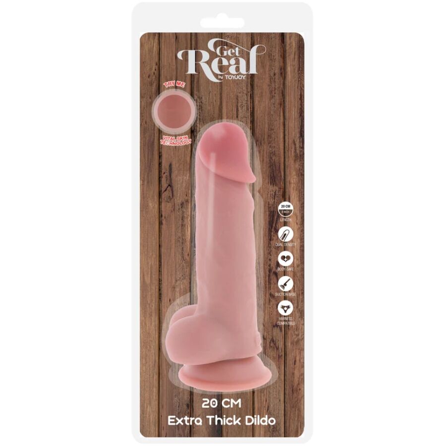 GET REAL - PENE REALISTA DE LUJO CON TESTÍCULOS EXTRA GRUESO 20 CM