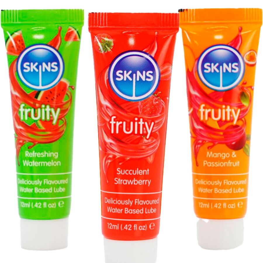 SKINS - KIT DE LUBRICANTES FRUTALES DE SANDÍA, FRESA Y MANGO 3 x 12 ML
