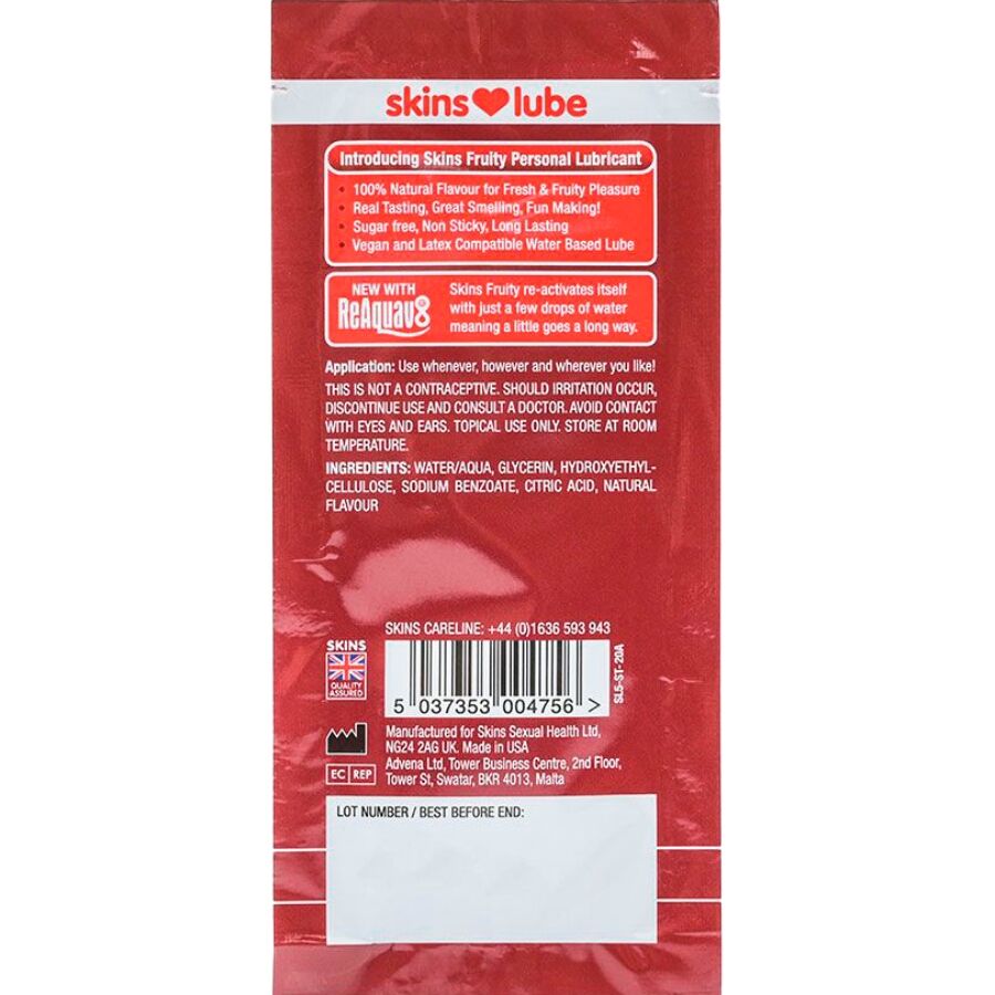 SKINS - FRUITY WATER-BASED LUBRICANT STRAWBERRY SINGLE-DOSE 5 ML