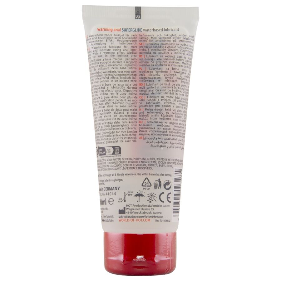 HOT - ANAL SUPERGLIDE LUBRICANTE ÍNTIMO DE EFECTO CALOR A BASE DE AGUA 100 ML