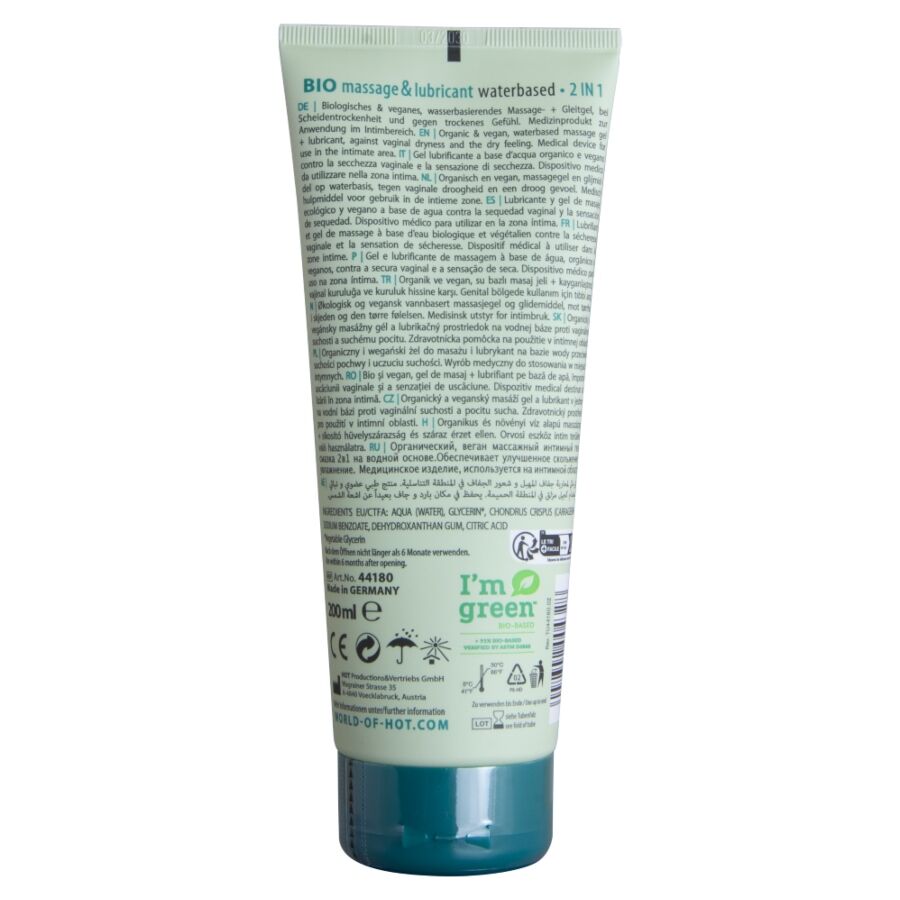 HOT - GEL DE MASAJE BIO Y LUBRICANTE DE BASE ACUOSA 2 EN 1 200 ML