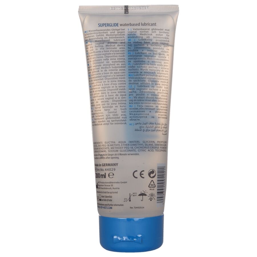 HOT - LUBRIFIANT LIQUIDE À BASE D'EAU SUPERGLIDE PLAISIR 200 ML