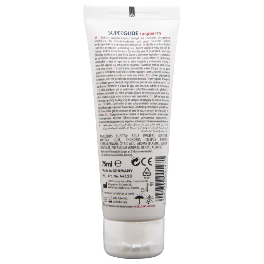 HOT - SUPERGLIDE EDIBLE LUBRICANT WATERBASED RASPBERRY 75 ML