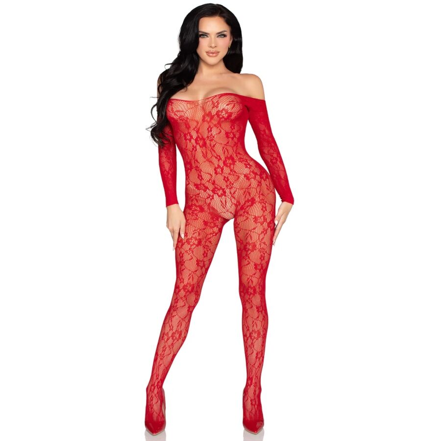 LEG AVENUE - 89366 BAS RÉSILLE LINGERIE BODYSTOCKING ROUGE - TAILLE UNIQUE