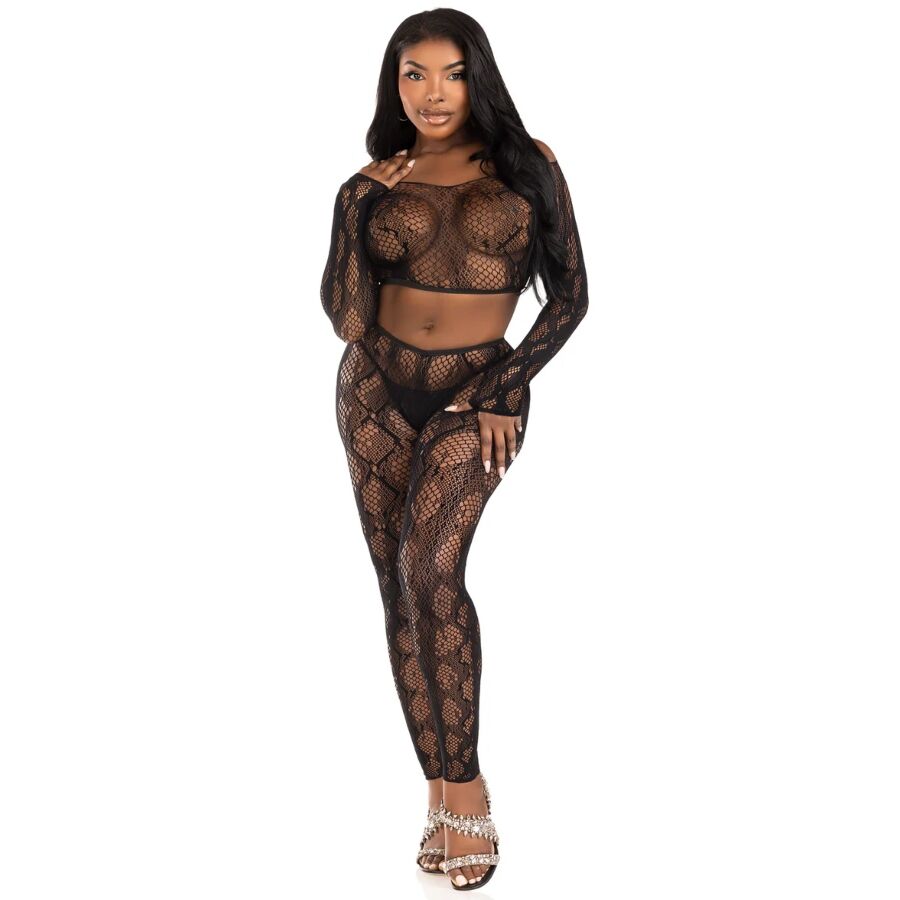 LEG AVENUE - 89373 TOP COURT ET COLLANT SANS PIEDS IMPRIMÉ PYTHON NOIR - TAILLE UNIQUE