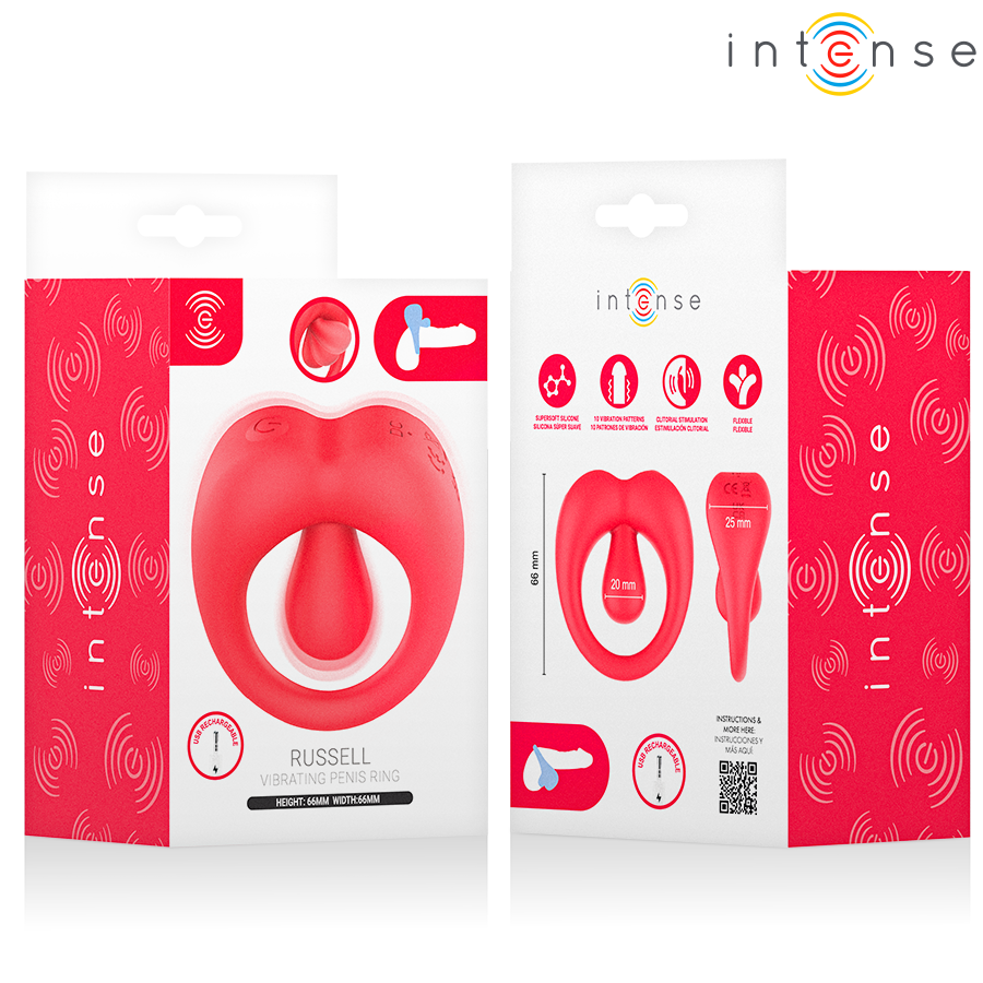 INTENSE - ANILLO VIBRADOR PARA PENE RUSSELL CON ESTIMULACIÓN CLITORIDIANA ROJO